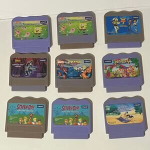 Vtech VSmile 9 Game Lot Toy Story Aladdin SpongeBob Bat Spider-Man Alphabet Park